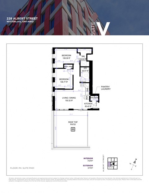 Floor plan for 2 beds, 2 baths, 701 sqft